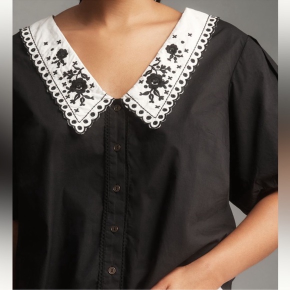 Embroidered vneck collar blouse anthro nwt - Picture 7 of 8